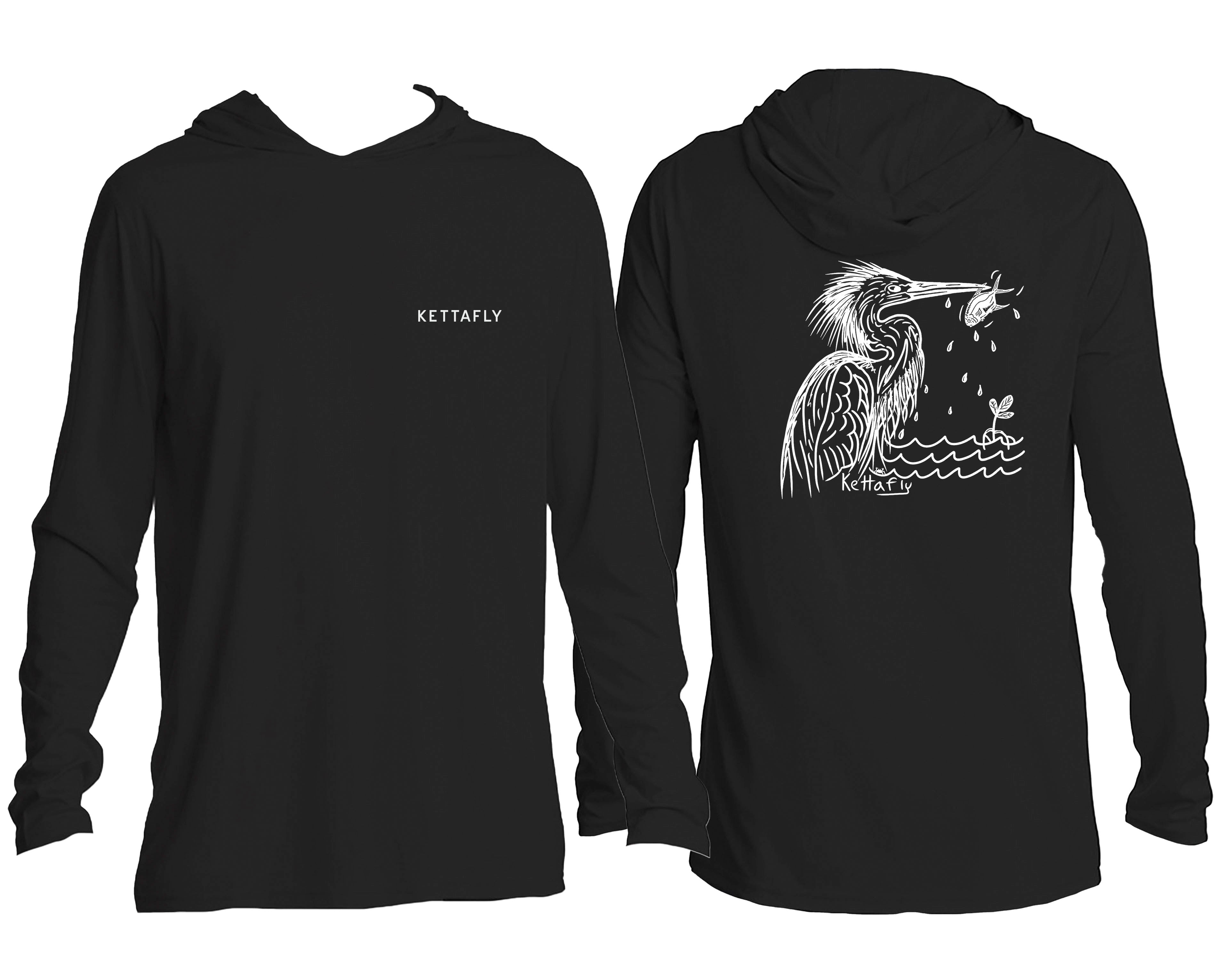 Egret Design (pocket & back)  UPF50+ hooded long sleeve Sun Shirt