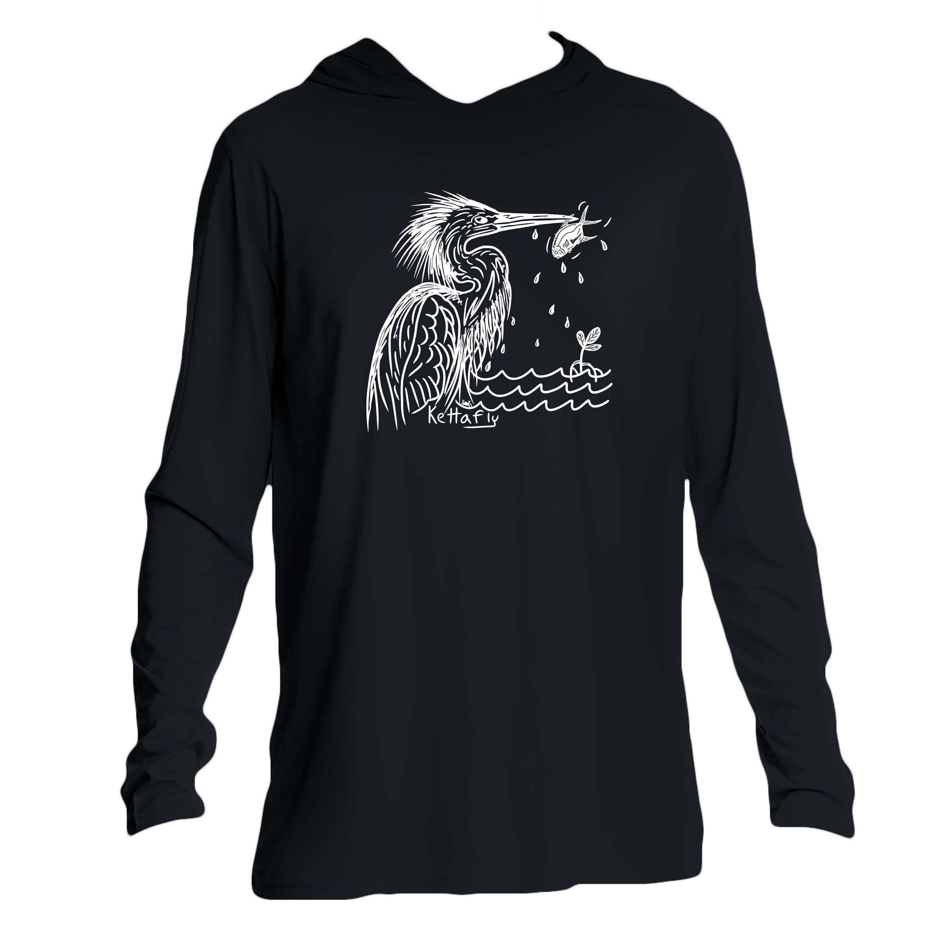 Egret Design (front)  UPF50+ Hooded long sleeve Sun Shirt