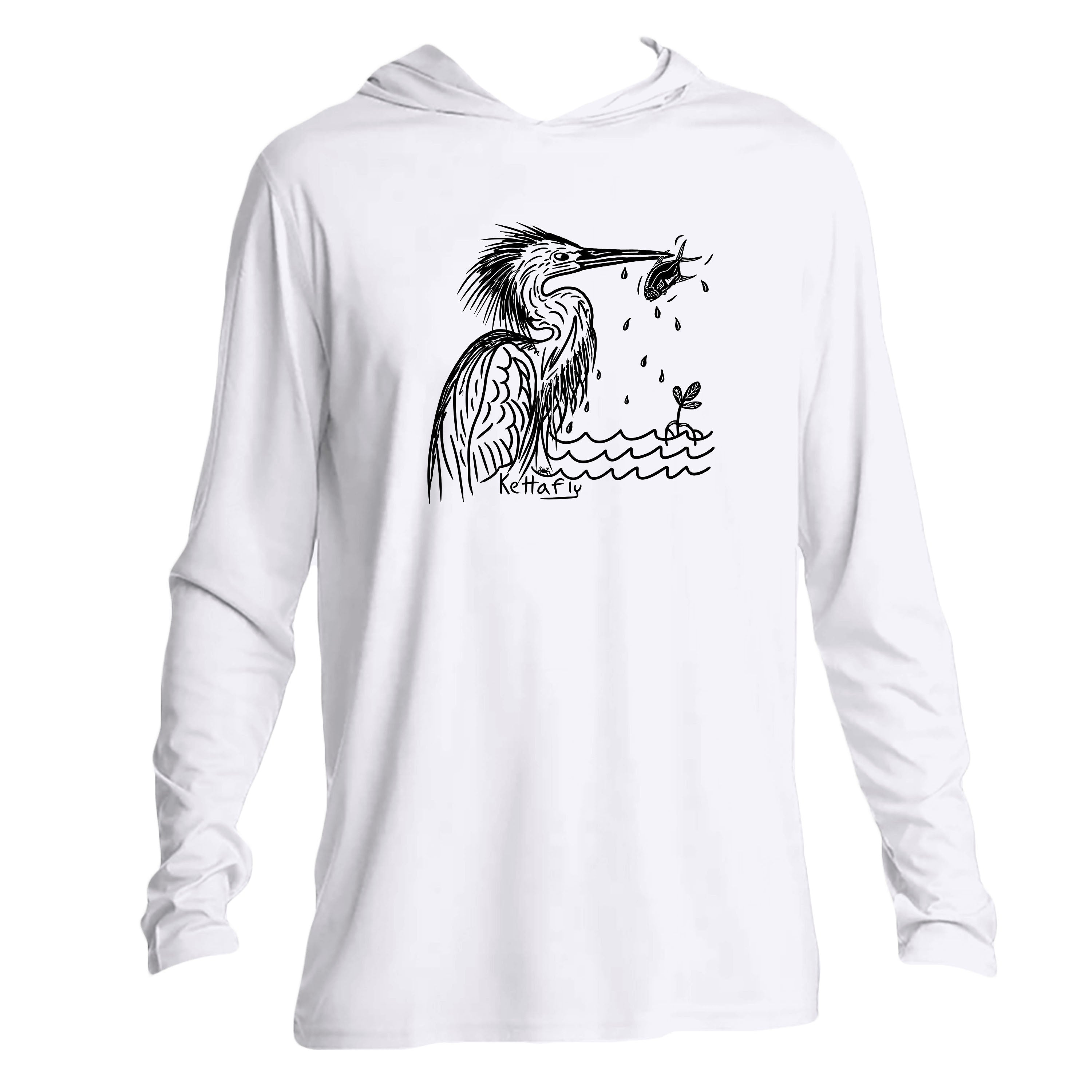 Egret Design (front)  UPF50+ Hooded long sleeve Sun Shirt