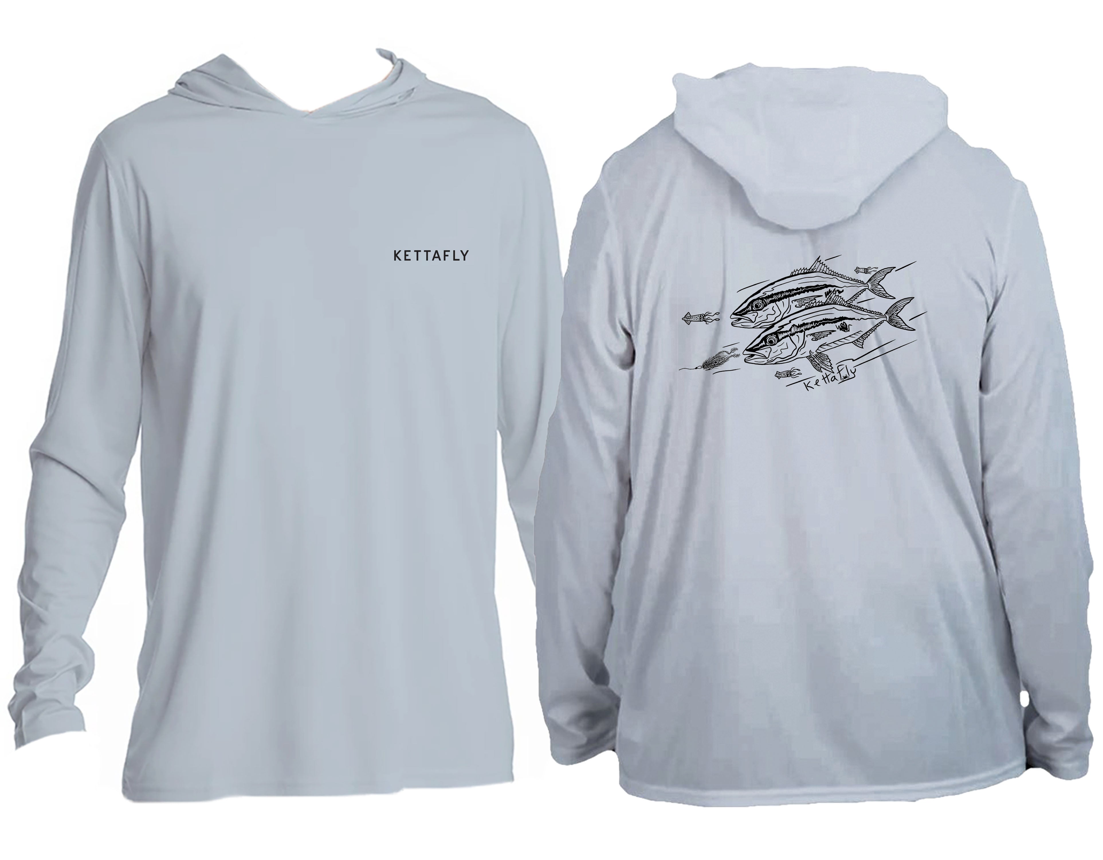 Kingfish Design (pocket & back)  UPF50+ hooded long sleeve Sun Shirt