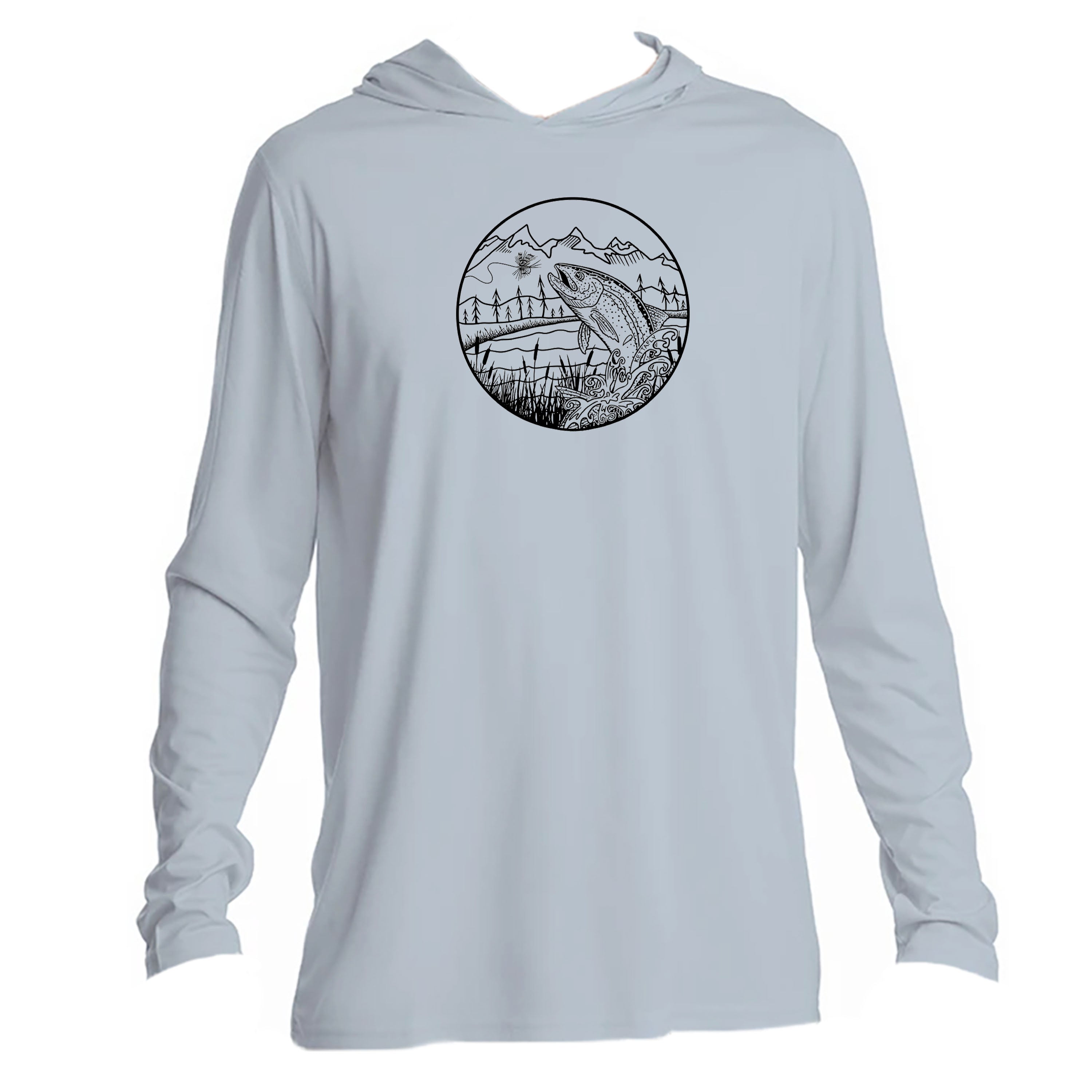 Jumping Rainbow Design (front) UPF50+ Hooded long sleeve Sun Shirt