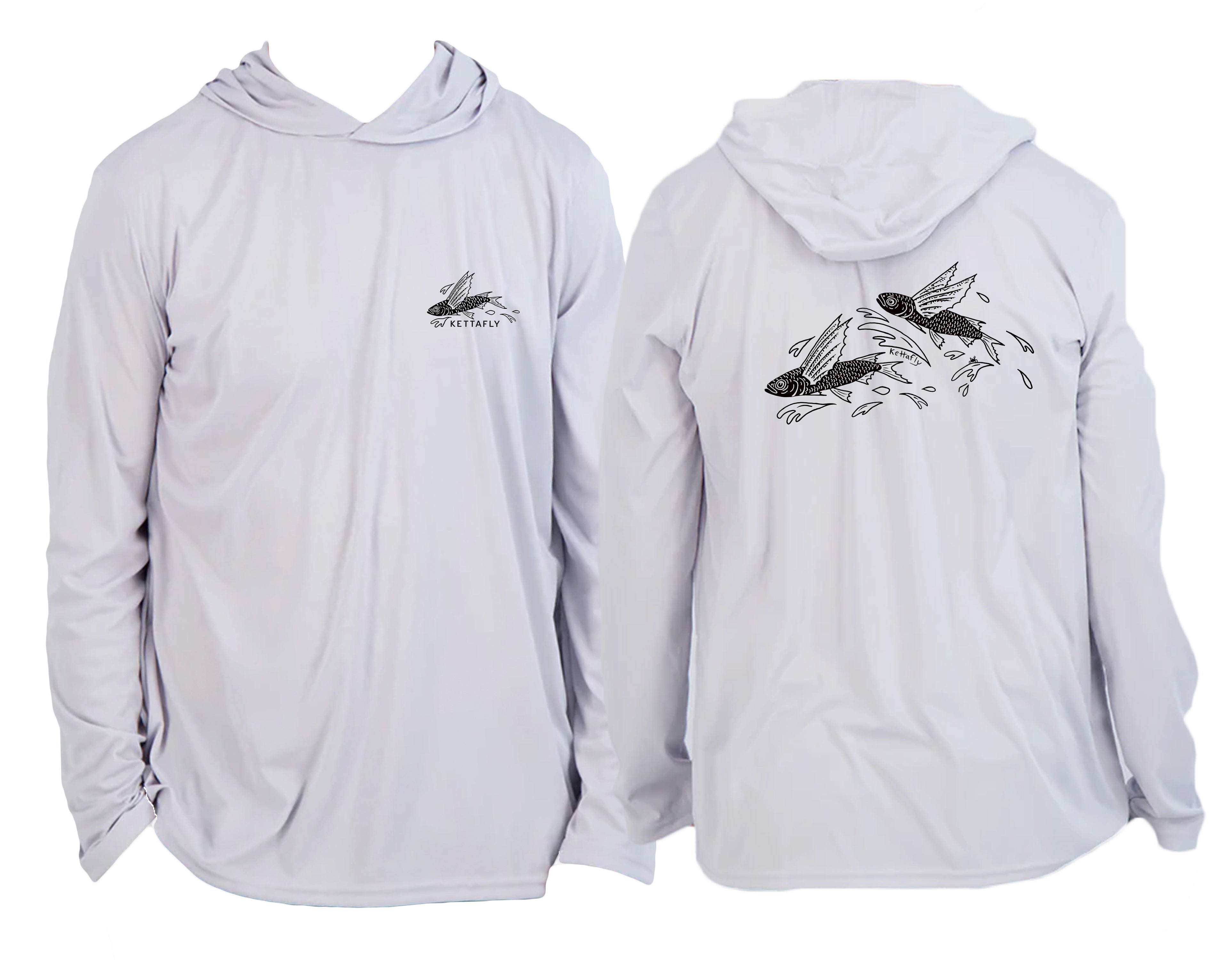 Flying Fish Design (pocket & back)  UPF50+ Hooded long sleeve Sun Shirt