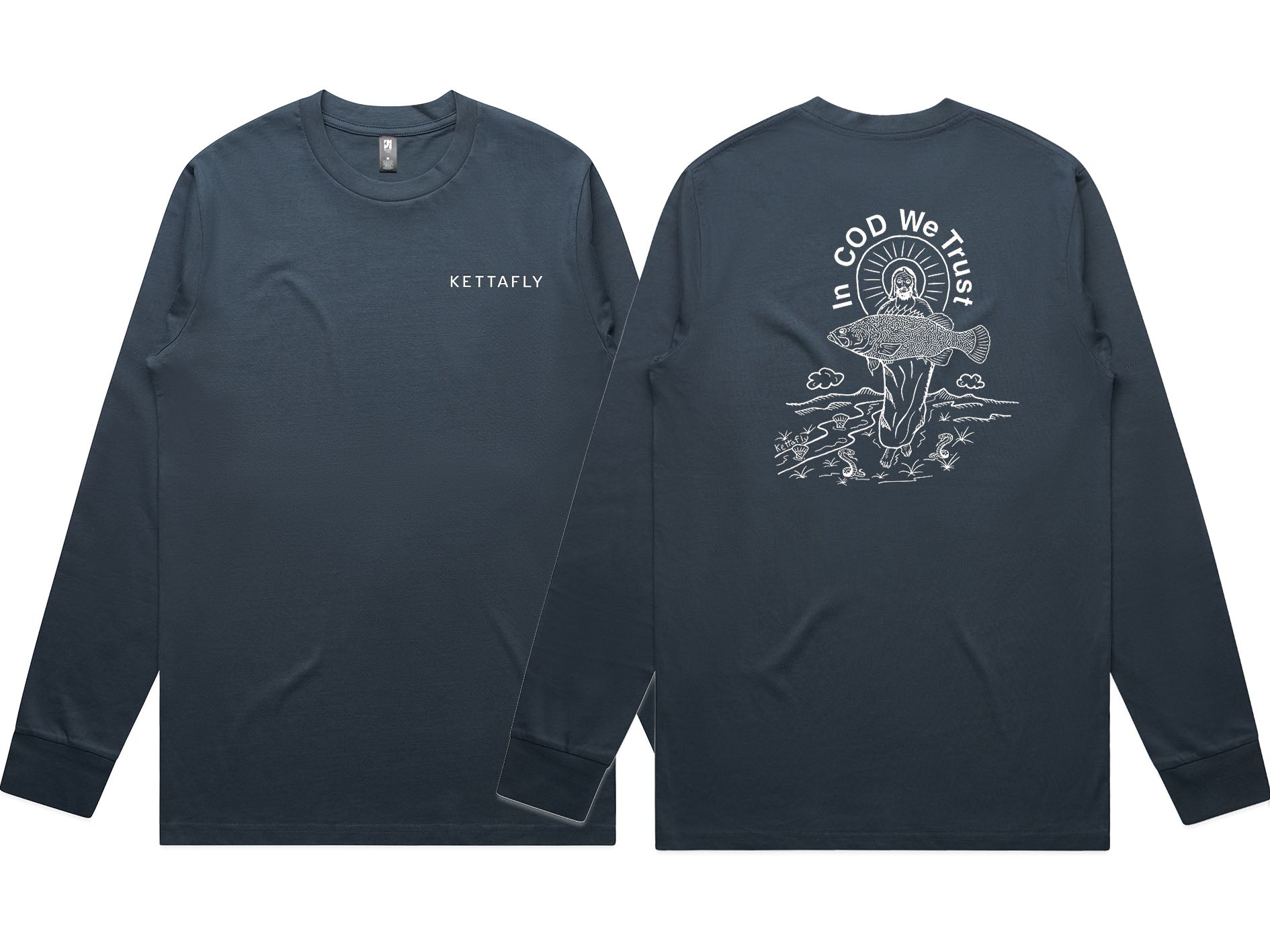 In Cod We Trust Design (pocket & back) T-Shirt Long Sleeve