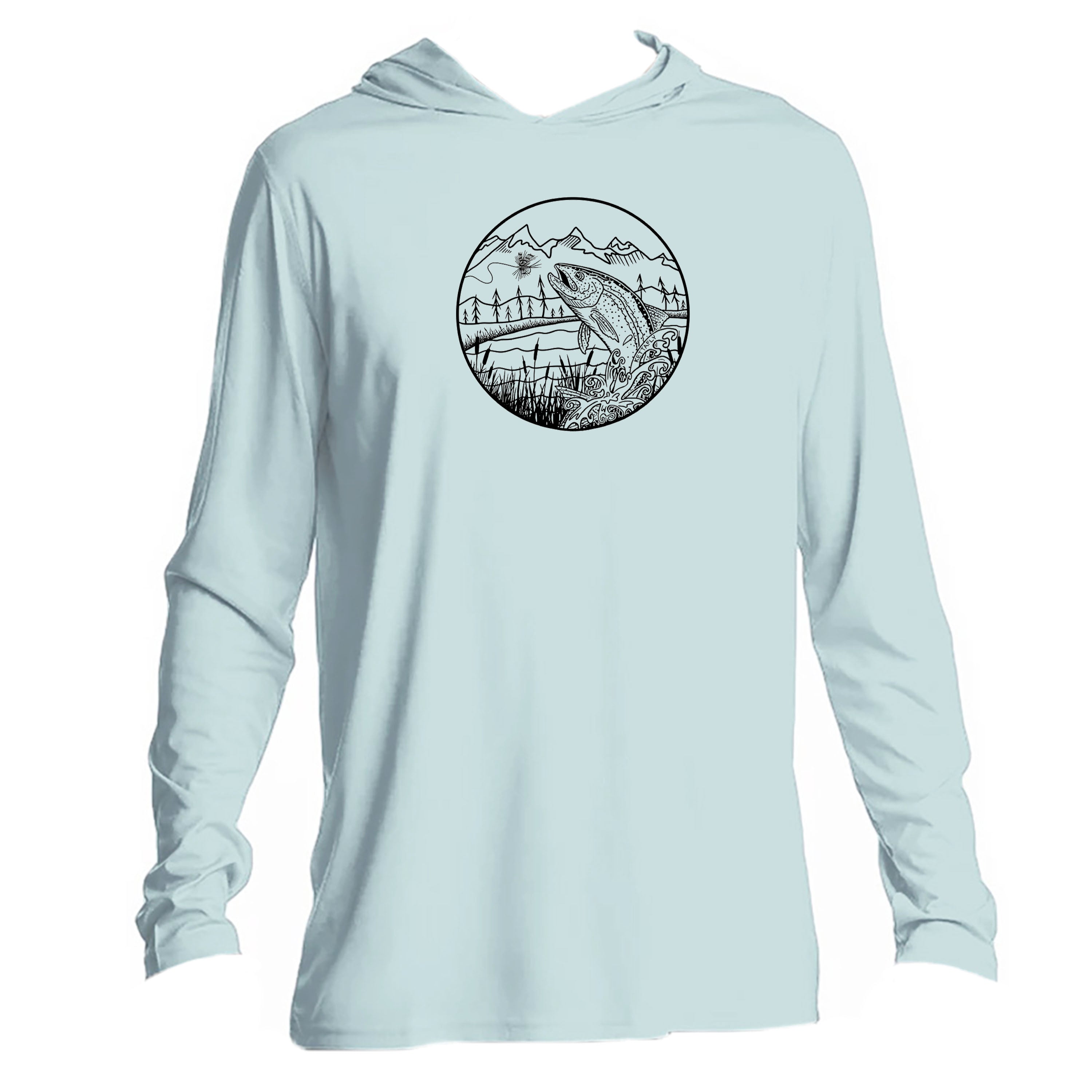 Jumping Rainbow Design (front) UPF50+ Hooded long sleeve Sun Shirt