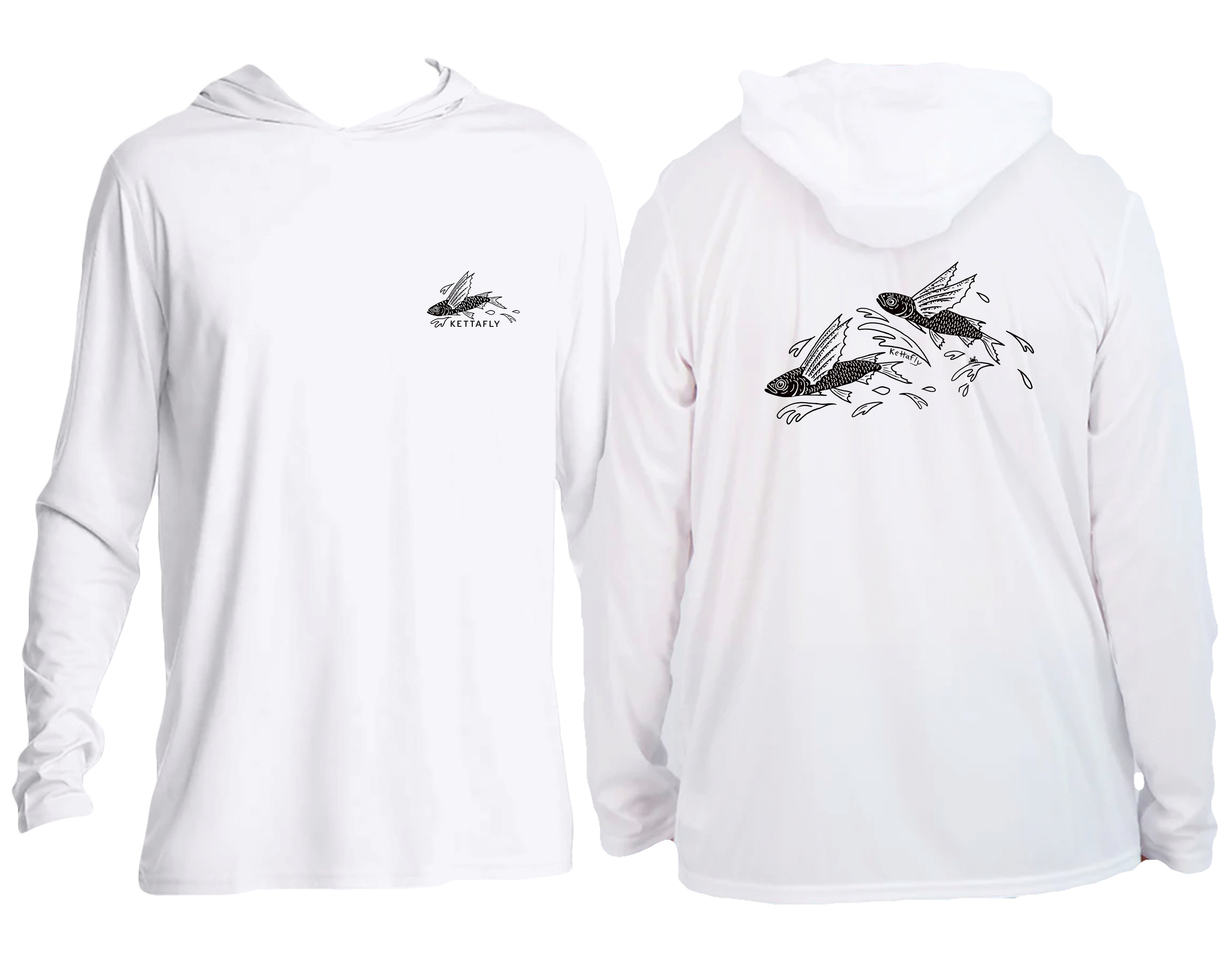Flying Fish Design (pocket & back)  UPF50+ Hooded long sleeve Sun Shirt