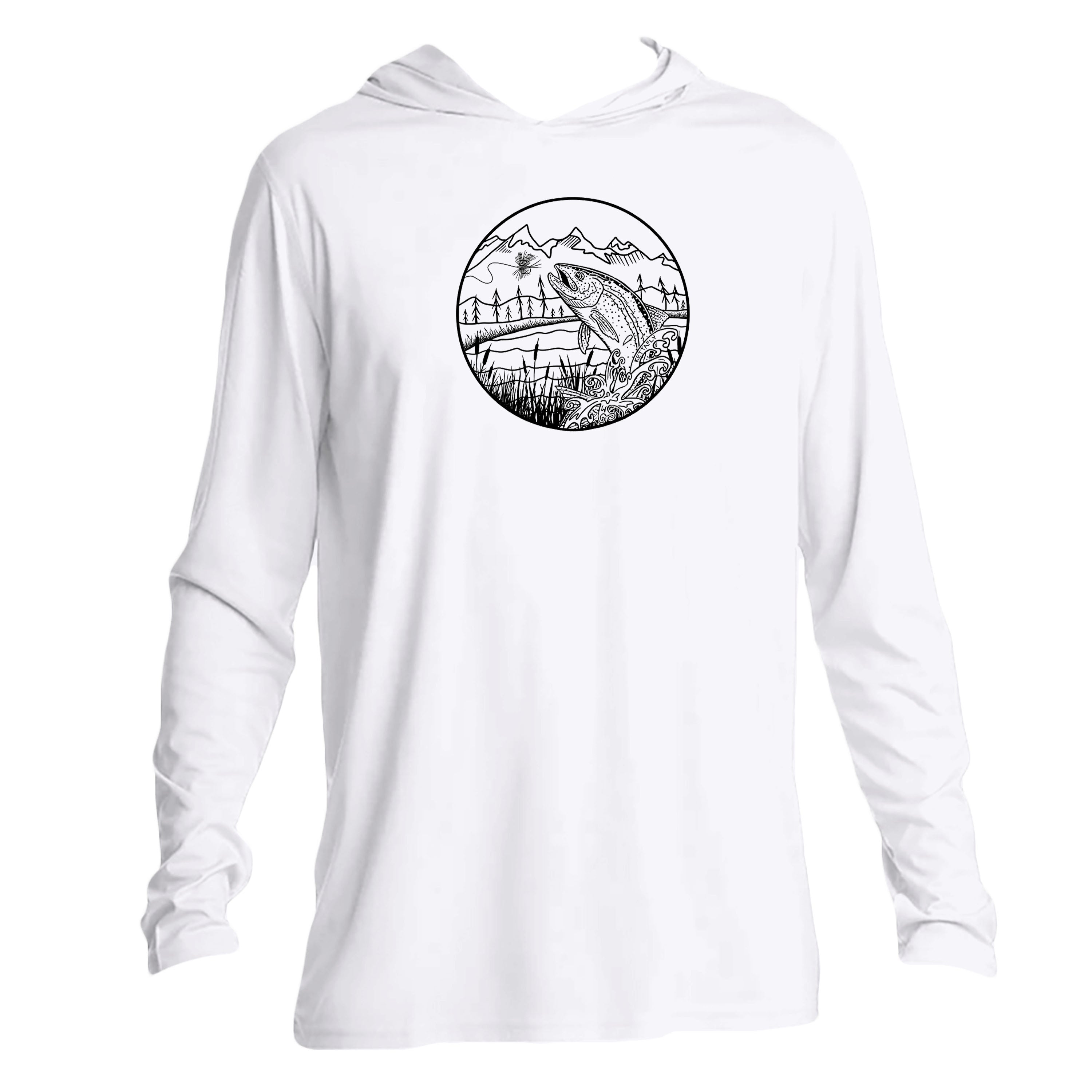 Jumping Rainbow Design (front) UPF50+ Hooded long sleeve Sun Shirt