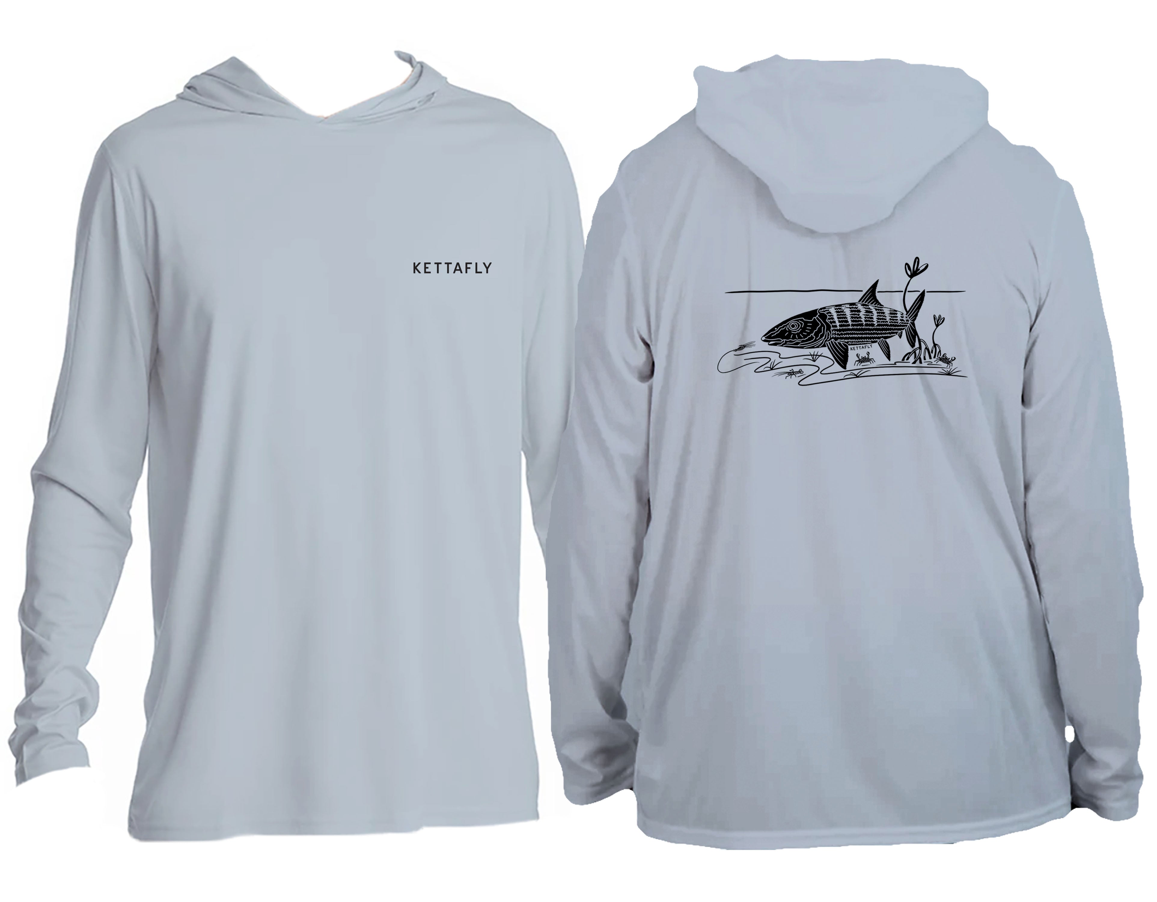 Bonefish Design (pocket & back)  UPF50+ hooded long sleeve Sun Shirt