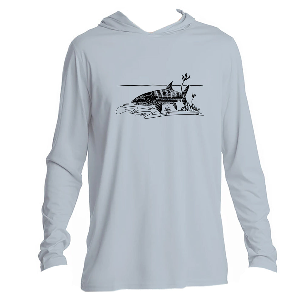 Bonefish Design (front)  UPF50+ Hooded long sleeve Sun Shirt