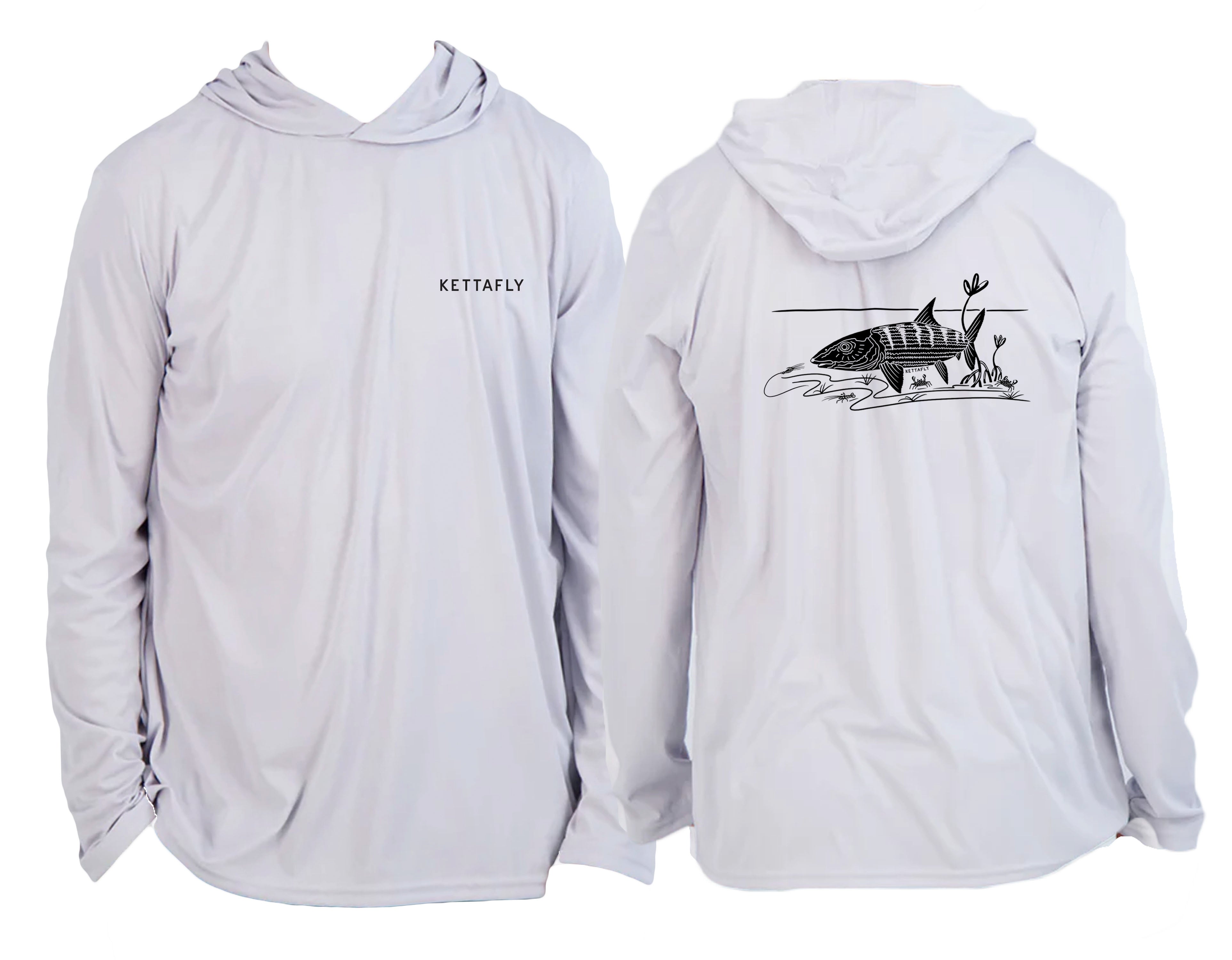 Bonefish Design (pocket & back)  UPF50+ hooded long sleeve Sun Shirt